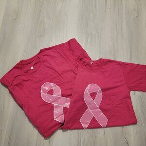 3 Three Breast cancer Pink Ribbon Short sleeve Shirts semi fitted Size Large